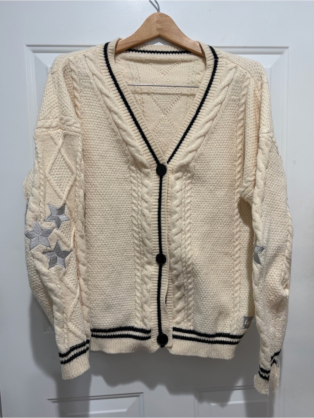 Official Taylor Swift Folklore Cream Cable-Knit V-Neck Cardigan with Stars, XL